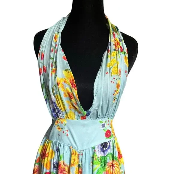 Agua Bendita Florence Bouk Multiway Jumpsuit Floral Blue Yellow Size Medium - Picture 6 of 10